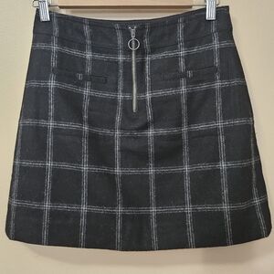 Madewell Women's Plaid Fireside Skirt Wool Blend Black White Zipper Size 0